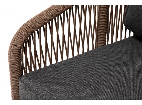 "Канны" кресло плетеное из роупа, основание дуб, роуп коричневый круглый, ткань темно-серая 027 в Ростове-на-Дону