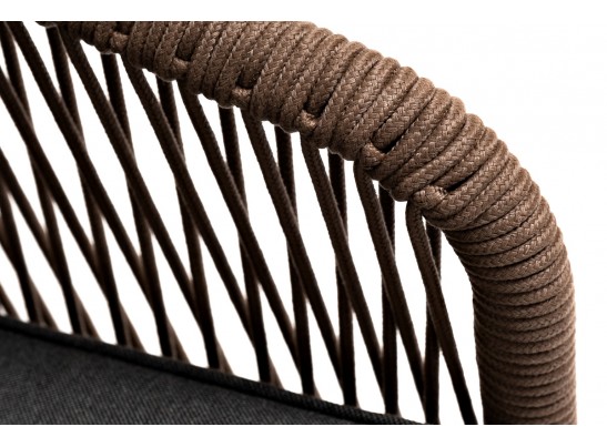 "Канны" кресло плетеное из роупа, основание дуб, роуп коричневый круглый, ткань темно-серая 027 в Ростове-на-Дону