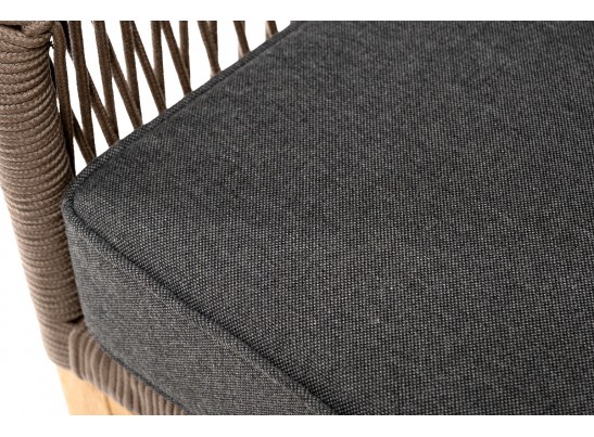 "Канны" кресло плетеное из роупа, основание дуб, роуп коричневый круглый, ткань темно-серая 027 в Ростове-на-Дону