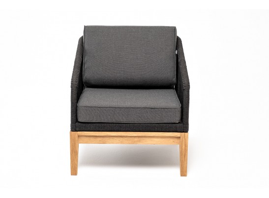 "Канны" кресло плетеное из роупа, основание дуб, роуп темно-серый круглый, ткань темно-серая 027 в Ростове-на-Дону