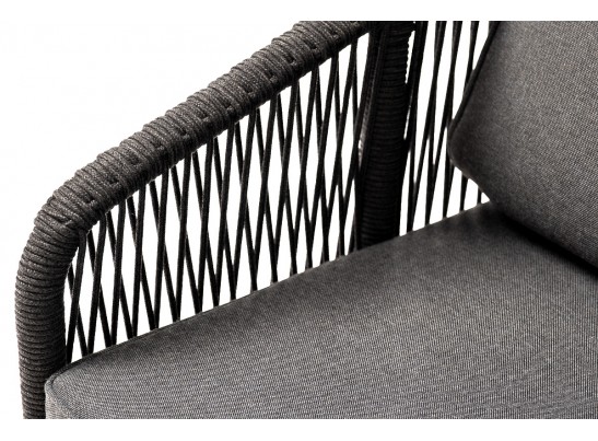 "Канны" кресло плетеное из роупа, основание дуб, роуп темно-серый круглый, ткань темно-серая 027 в Ростове-на-Дону