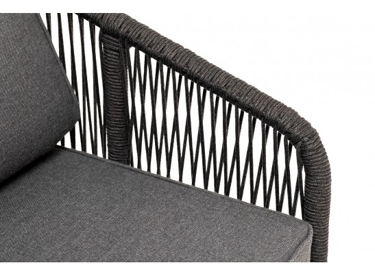 "Канны" кресло плетеное из роупа, основание дуб, роуп темно-серый круглый, ткань темно-серая 027 в Ростове-на-Дону