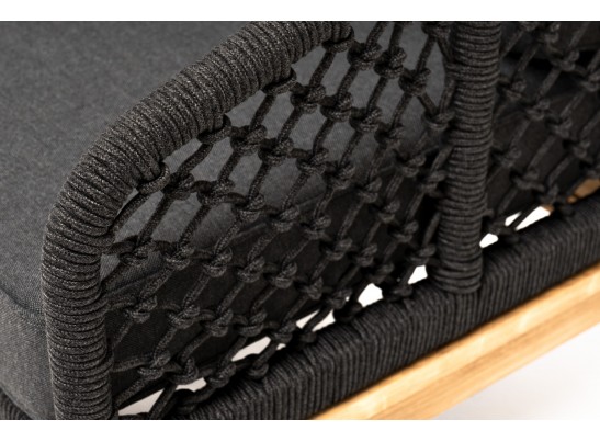 "Канны" кресло плетеное из роупа (узелки), основание дуб, роуп темно-серый круглый, ткань серая в Ростове-на-Дону