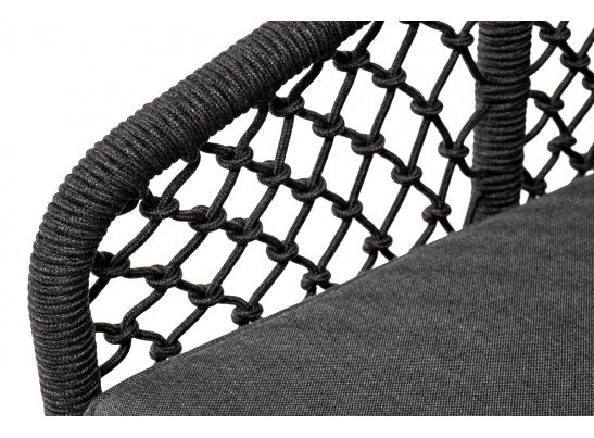 "Канны" кресло плетеное из роупа (узелки), основание дуб, роуп темно-серый круглый, ткань серая в Ростове-на-Дону