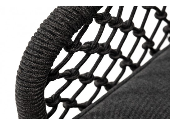 "Канны" кресло плетеное из роупа (узелки), основание дуб, роуп темно-серый круглый, ткань серая в Ростове-на-Дону