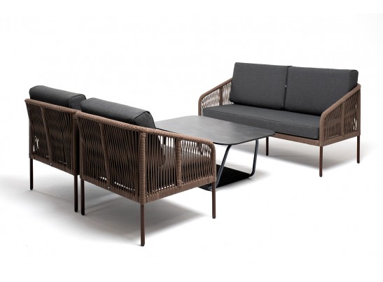 "Канны" лаунж-зона 4-местная из роупа со столом "Верона" (серый гранит), каркас алюминиевый коричневый, роуп коричневый в Ростове-на-Дону "Канны" лаунж-зона 4-местная из роупа со столом "Верона" (серый гранит), каркас алюминиевый коричневый, роуп коричневый в Ростове-на-Дону