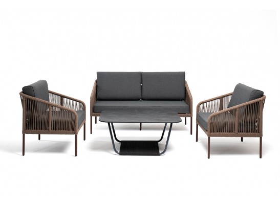 "Канны" лаунж-зона 4-местная из роупа со столом "Верона" (серый гранит), каркас алюминиевый коричневый, роуп коричневый в Ростове-на-Дону "Канны" лаунж-зона 4-местная из роупа со столом "Верона" (серый гранит), каркас алюминиевый коричневый, роуп коричневый в Ростове-на-Дону