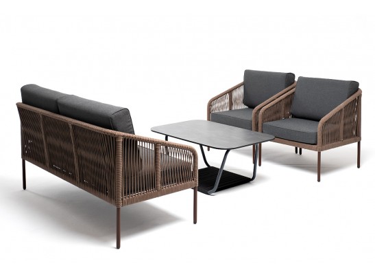 "Канны" лаунж-зона 4-местная из роупа со столом "Верона" (серый гранит), каркас алюминиевый коричневый, роуп коричневый в Ростове-на-Дону "Канны" лаунж-зона 4-местная из роупа со столом "Верона" (серый гранит), каркас алюминиевый коричневый, роуп коричневый в Ростове-на-Дону