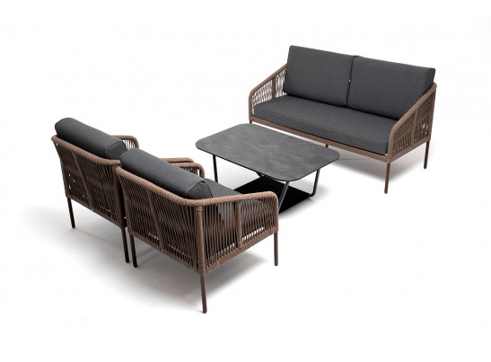 "Канны" лаунж-зона 4-местная из роупа со столом "Верона" (серый гранит), каркас алюминиевый коричневый, роуп коричневый в Ростове-на-Дону "Канны" лаунж-зона 4-местная из роупа со столом "Верона" (серый гранит), каркас алюминиевый коричневый, роуп коричневый в Ростове-на-Дону