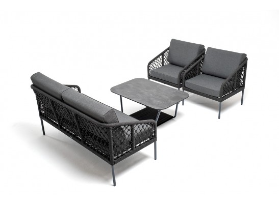 "Канны" лаунж-зона 4-местная из роупа узелкового плетения, каркас алюминий, роуп темно-серый в Ростове-на-Дону "Канны" лаунж-зона 4-местная из роупа узелкового плетения, каркас алюминий, роуп темно-серый в Ростове-на-Дону