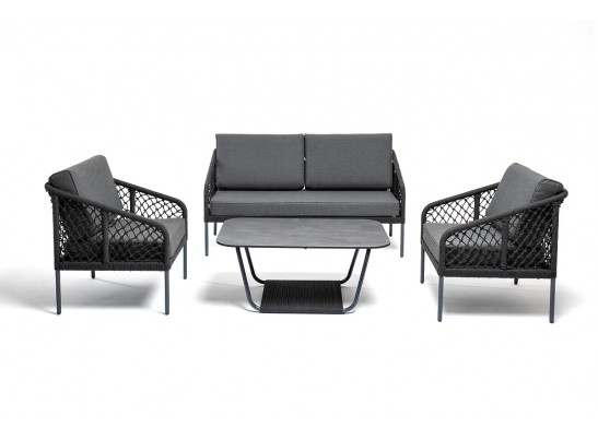 "Канны" лаунж-зона 4-местная из роупа узелкового плетения, каркас алюминий, роуп темно-серый в Ростове-на-Дону "Канны" лаунж-зона 4-местная из роупа узелкового плетения, каркас алюминий, роуп темно-серый в Ростове-на-Дону
