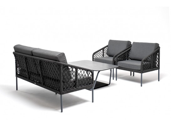 "Канны" лаунж-зона 4-местная из роупа узелкового плетения, каркас алюминий, роуп темно-серый в Ростове-на-Дону "Канны" лаунж-зона 4-местная из роупа узелкового плетения, каркас алюминий, роуп темно-серый в Ростове-на-Дону