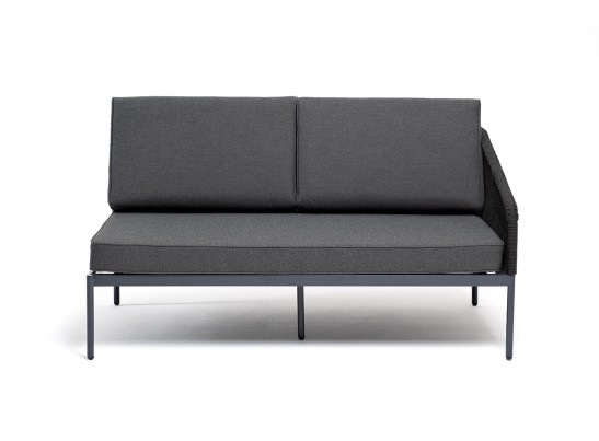 "Канны" левый модуль плетеный из роупа, каркас алюминий темно-серый (RAL7024) муар, роуп темно-серый круглый, ткань темно-серая 027 в Ростове-на-Дону