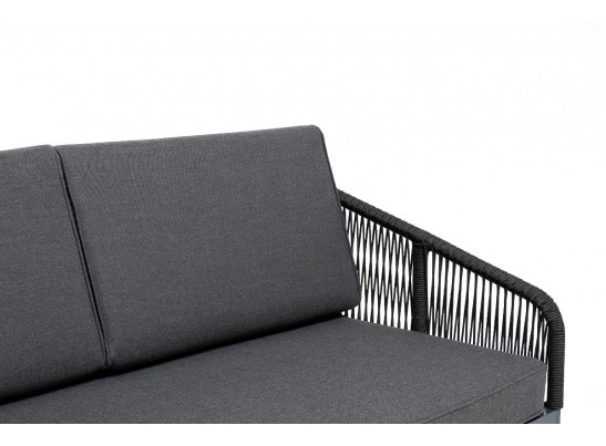 "Канны" левый модуль плетеный из роупа, каркас алюминий темно-серый (RAL7024) муар, роуп темно-серый круглый, ткань темно-серая 027 в Ростове-на-Дону