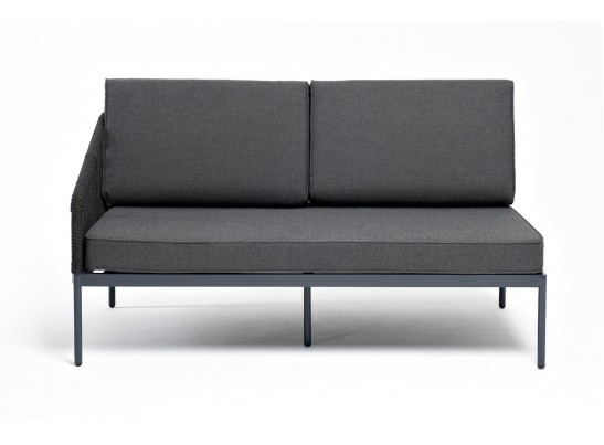 "Канны" правый модуль плетеный из роупа, каркас алюминий темно-серый (RAL7024) муар, роуп темно-серый круглый, ткань темно-серая 027 в Ростове-на-Дону