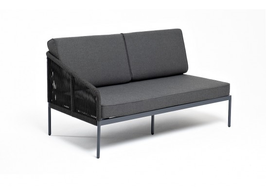 "Канны" правый модуль плетеный из роупа, каркас алюминий темно-серый (RAL7024) муар, роуп темно-серый круглый, ткань темно-серая 027 в Ростове-на-Дону