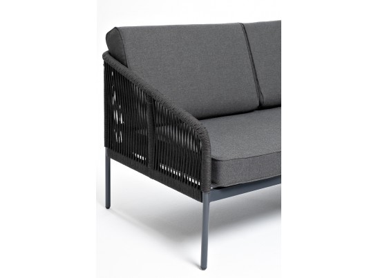 "Канны" правый модуль плетеный из роупа, каркас алюминий темно-серый (RAL7024) муар, роуп темно-серый круглый, ткань темно-серая 027 в Ростове-на-Дону