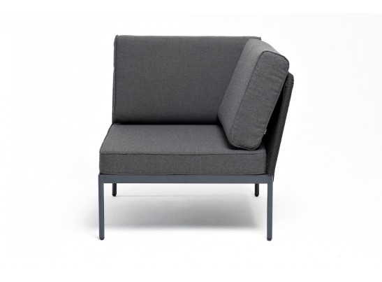 "Канны" угловой модуль плетеный из роупа, каркас алюминий темно-серый (RAL7024) муар, роуп темно-серый круглый, ткань темно-серая 027 в Ростове-на-Дону