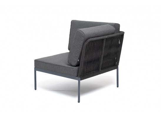 "Канны" угловой модуль плетеный из роупа, каркас алюминий темно-серый (RAL7024) муар, роуп темно-серый круглый, ткань темно-серая 027 в Ростове-на-Дону