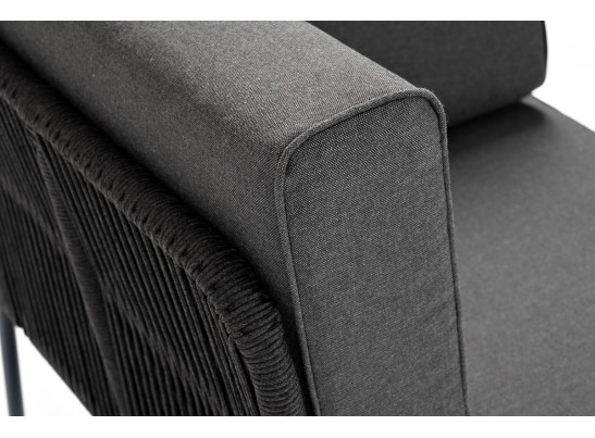 "Канны" угловой модуль плетеный из роупа, каркас алюминий темно-серый (RAL7024) муар, роуп темно-серый круглый, ткань темно-серая 027 в Ростове-на-Дону