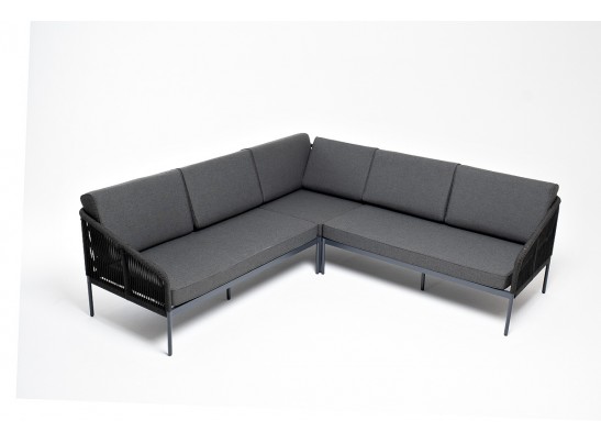 "Канны" диван модульный плетеный из роупа, каркас алюминий темно-серый (RAL7024), роуп темно-серый круглый, ткань темно-серая в Ростове-на-Дону