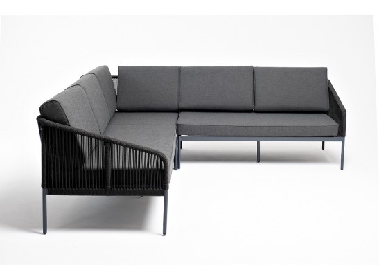 "Канны" диван модульный плетеный из роупа, каркас алюминий темно-серый (RAL7024), роуп темно-серый круглый, ткань темно-серая в Ростове-на-Дону