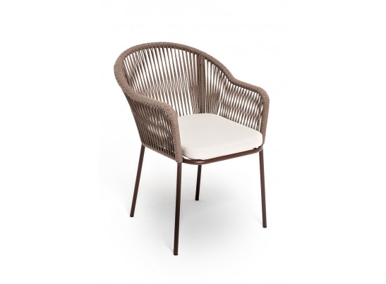 "Лион" стул плетеный из роупа, каркас из стали коричневый, роуп коричневый, ткань бежевая в Ростове-на-Дону