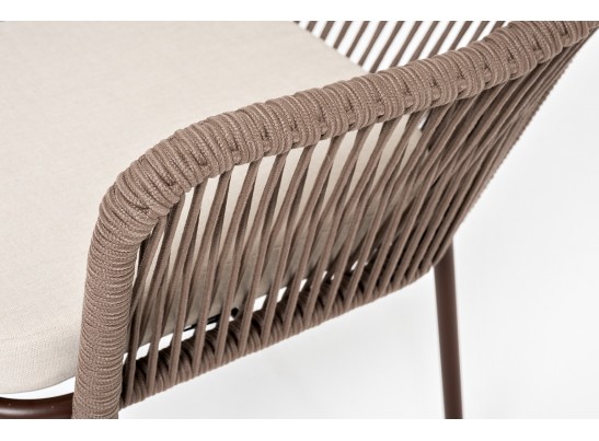 "Лион" стул плетеный из роупа, каркас из стали коричневый, роуп коричневый, ткань бежевая в Ростове-на-Дону
