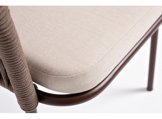 "Лион" стул плетеный из роупа, каркас из стали коричневый, роуп коричневый, ткань бежевая в Ростове-на-Дону