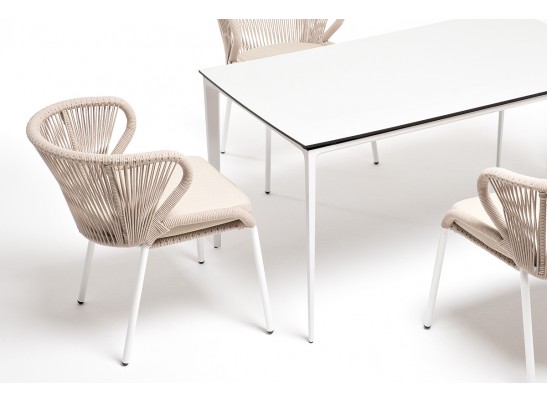 "Малага" обеденная группа на 4 персоны со стульями "Милан", каркас белый, роуп бежевый в Ростове-на-Дону