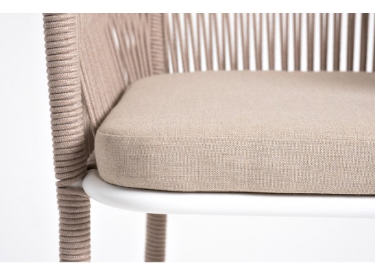 "Марсель" барный стул из роупа, каркас из стали белый, роуп бежевый, ткань бежевая в Ростове-на-Дону