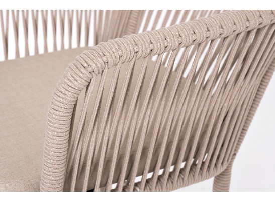"Марсель" стул барный плетеный из роупа, каркас из стали белый муар, роуп бежевый круглый, ткань бежевая 052 в Ростове-на-Дону