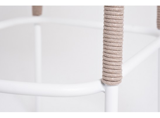 "Марсель" стул барный плетеный из роупа, каркас из стали белый муар, роуп бежевый круглый, ткань бежевая 052 в Ростове-на-Дону
