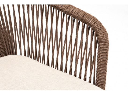 "Марсель" стул плетеный из роупа, каркас алюминий белый, роуп коричневый, ткань бежевая в Ростове-на-Дону