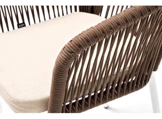 "Марсель" стул плетеный из роупа, каркас алюминий белый, роуп коричневый, ткань бежевая в Ростове-на-Дону