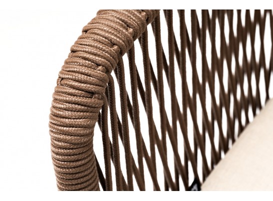 "Марсель" стул плетеный из роупа, каркас алюминий белый муар, роуп коричневый круглый, ткань бежевая 052 в Ростове-на-Дону