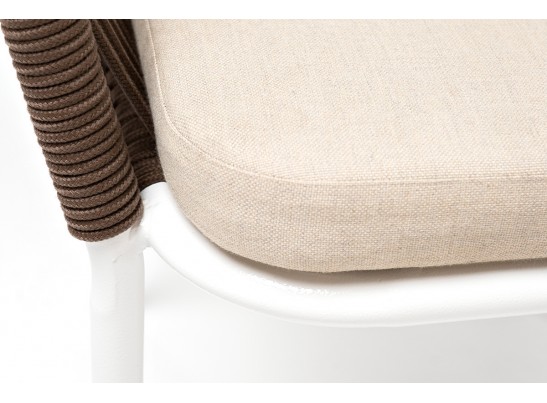 "Марсель" стул плетеный из роупа, каркас алюминий белый муар, роуп коричневый круглый, ткань бежевая 052 в Ростове-на-Дону