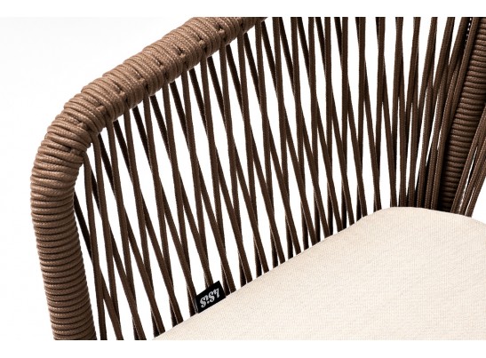 "Марсель" стул плетеный из роупа, каркас алюминий белый муар, роуп коричневый круглый, ткань бежевая 052 в Ростове-на-Дону