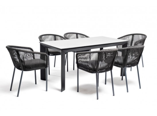 "Венето" обеденная группа на 6 персон со стульями "Марсель", каркас темно-серый, роуп темно-серый в Ростове-на-Дону