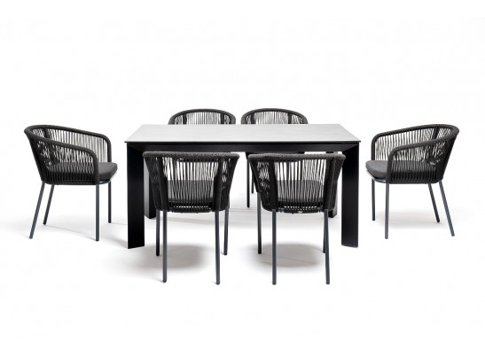 "Венето" обеденная группа на 6 персон со стульями "Марсель", каркас темно-серый, роуп темно-серый в Ростове-на-Дону