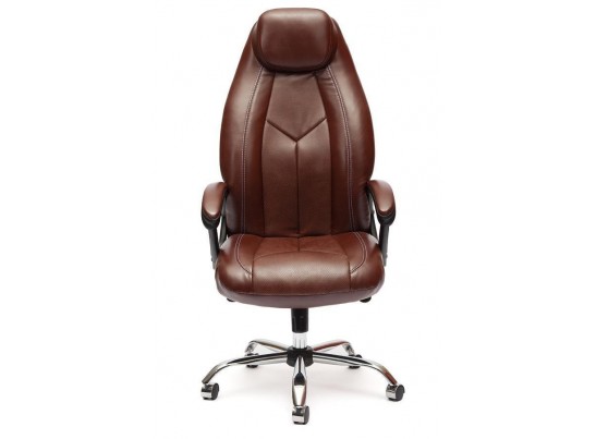 Кресло BOSS люкс хром (кожзам/коричневый/перфорированный) в Ростове-на-Дону