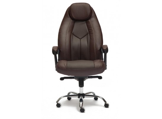 Кресло BOSS люкс хром (кожзам/коричневый/перфорированный) в Ростове-на-Дону