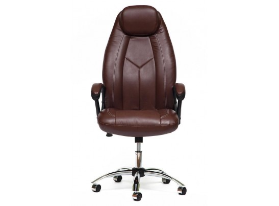 Кресло BOSS хром (кожзам/коричневый) в Ростове-на-Дону