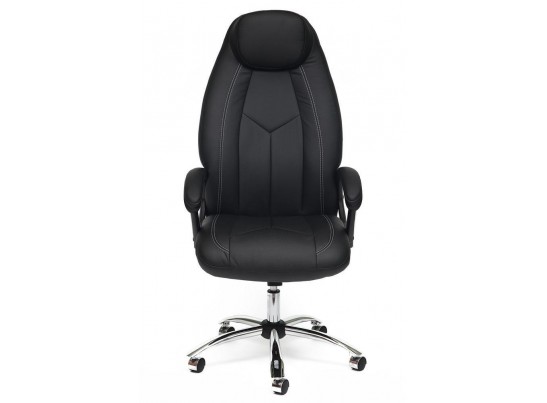 Кресло BOSS хром (кожзам/черный/перфорированный) в Ростове-на-Дону