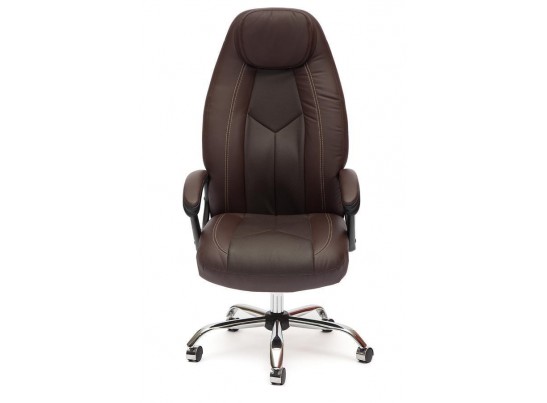 Кресло BOSS хром (кожзам/коричневый/перфорированный) в Ростове-на-Дону