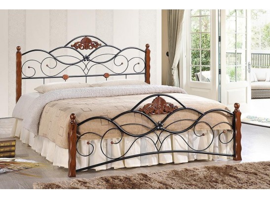 Двуспальная кровать CANZONA 160 красный дуб/черный