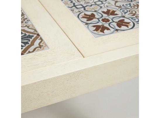 Cтол раскладной с плиткой CT 3030 Kasablanca (дерево гевея/античный белый)