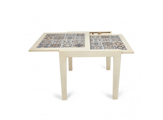 Cтол раскладной с плиткой CT 3030 Kasablanca (дерево гевея/античный белый)