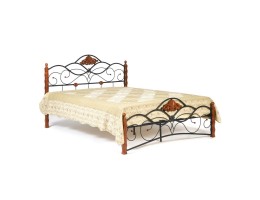 Кровать двуспальная CANZONA 140 красный дуб/черный Wood slat base