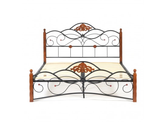 Кровать двуспальная CANZONA 140 красный дуб/черный Wood slat base